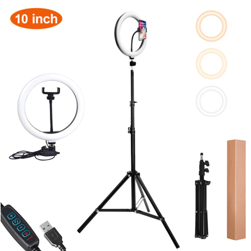 Photography Light Factory - 3000K-6000K Dimmable 10inch Ring Light with 2m Tripod Phone Holder