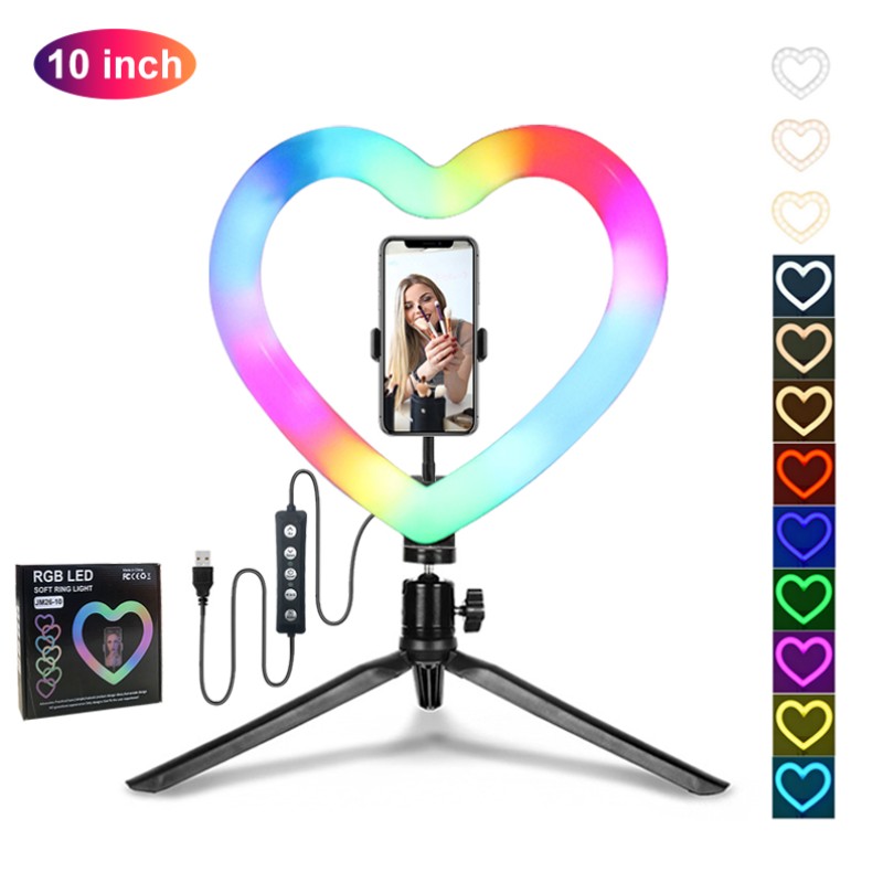 Selfie Ring Light Supplier - Dimmable 10inch RGB Heart Ring Light with Tripod for Beauty Makeup