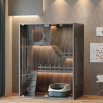 豪华猫屋厂家-批发制造商流行LED封闭现代木制猫别墅