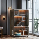 豪华猫屋厂家-批发制造商流行LED封闭现代木制猫别墅