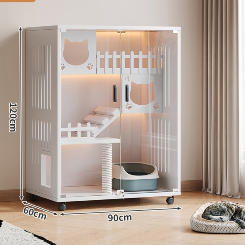 Luxury Cat House Supplier - Wholesale Manufacturer Popular LED Enclosed Modern Wooden Cat Villa