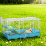 兔笼厂家-40英寸室内金属丝网滚轮笼配食盆水瓶