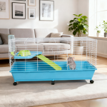 兔笼厂家-40英寸室内金属丝网滚轮笼配食盆水瓶