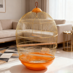 鸟笼厂家-圆形金银笼中小型鸟用配栖杆配件透气