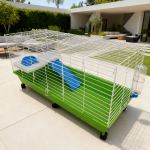 兔笼厂家-40英寸室内金属丝网滚轮笼配食盆水瓶