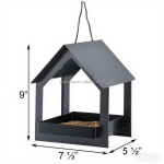 鸟喂食器厂家-黑色钢铁飞过式悬挂鸟喂食器带遮盖金属平台户外