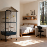 鸟舍笼厂家-房屋设计鸟舍鸟笼带轮2合1大号二层鸟笼可转换