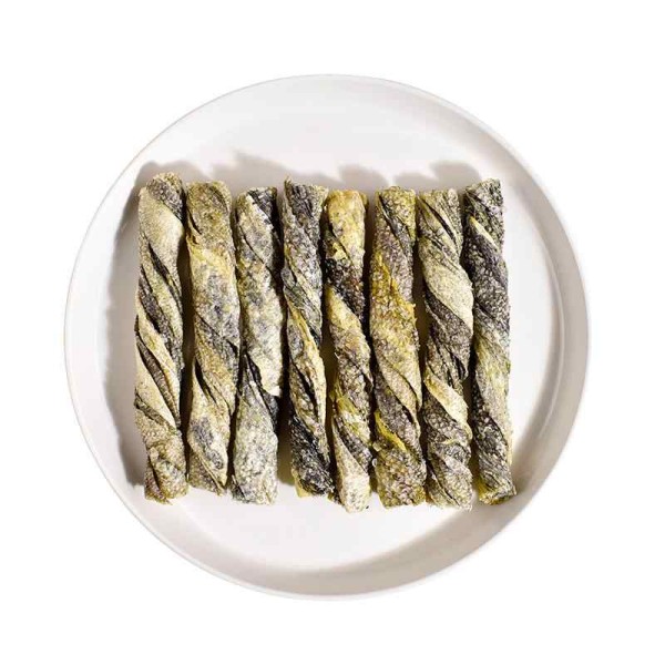 宠物咬胶厂家-可定制OEM ODM有机宠物食品安全狗鳕鱼皮卷洁口