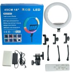 自拍环形灯厂家-18英寸RGB自拍补光灯带三脚架手机摄影用