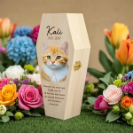 Pet Urn Supplier - Solid Wood Cremation Urn Customizable Pet Ash Coffin with Printed Design