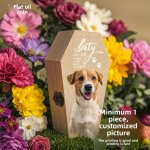 Pet Urn Supplier - Solid Wood Cremation Urn Customizable Pet Ash Coffin with Printed Design