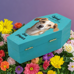 Pet Urn Supplier - Solid Wood Cremation Urn Customizable Pet Ash Coffin with Printed Design