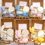 婴儿礼品套装厂家-专业OEM代工7件套毯子和小兔毛巾玩具礼品套装