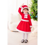 女婴圣诞礼服厂家-专业OEM代工冬季长袖加厚连衣裙配帽子