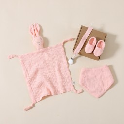 新生儿礼盒工厂-可定制4件套小兔安全毯和鞋子有机套装