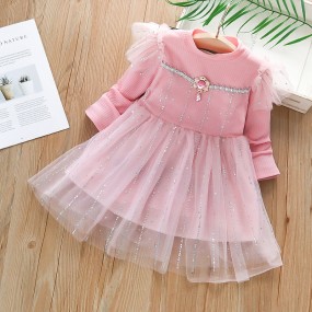 Girls Tulle Dress Supplier - Wholesale Spring Autumn Cartoon Lace Ruffles Long Sleeve Dress