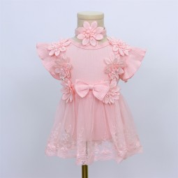 女婴连体衣供应商-厂家批发纯色无袖薄纱泡泡连体衣配发带