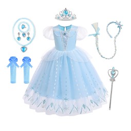 女童圣诞裙工厂-批量O领休闲纯色图案雪纺派对裙