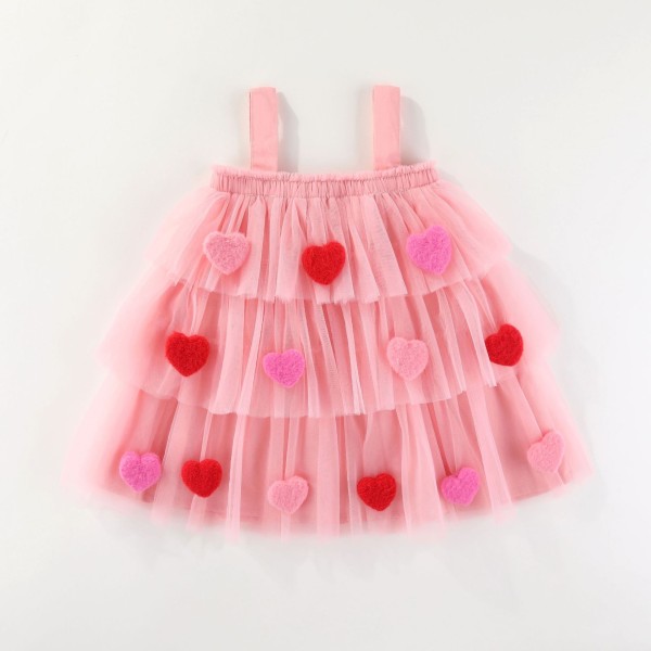 女童派对礼服厂家-专业OEM代工情人节无袖多层薄纱梦幻连衣裙