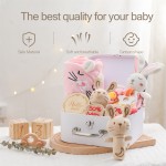 婴儿送礼礼盒厂家-专业OEM代工奶嘴夹围兜袜子毯子摇铃玩具套装