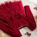 女童芭蕾舞裙厂家-专业OEM代工长袖蕾丝冬季星星印花连衣裙