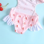 女童泳装工厂-批量高品质花卉荷叶边印花连体泳装配帽子