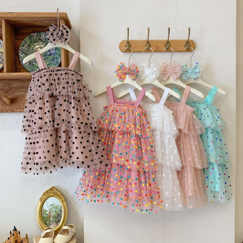 女童派对礼服厂家-可定制多层薄纱连衣裙配发夹