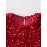 儿童圣诞礼服供应商-厂家批发亮片荷叶边蕾丝派对连衣裙