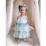 女童派对礼服厂家-可定制多层薄纱连衣裙配发夹