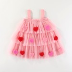 女婴圣诞礼服工厂-可定制夏季荷叶边蛋糕连衣裙配爱心贴花