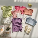 女童T恤工厂-批量糖果色喇叭短袖夏季衬衫给儿童