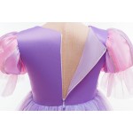 女童派对裙工厂-批量O领及膝雪纺荷叶边公主裙