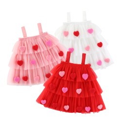 女婴圣诞礼服工厂-可定制夏季荷叶边蛋糕连衣裙配爱心贴花