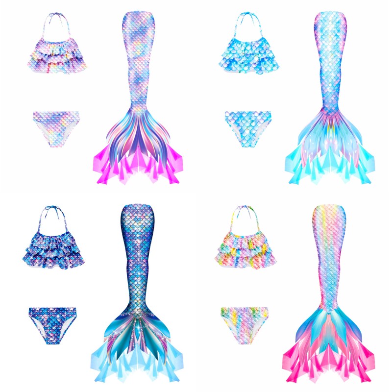 女童比基尼套装工厂-批量多色美人鱼公主裙泳装给儿童