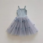 女童夏季连衣裙厂家-专业OEM代工吊带条纹3D蝴蝶柔软薄纱连衣裙