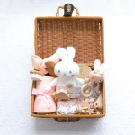 新生儿礼盒工厂-可定制手工榉木牙胶棉毯配藤编礼盒