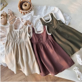 Girls Dresses Manufacturer - OEM Summer Solid Color Flying Sleeve Dresses for Kids Girls