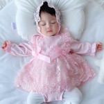 女婴连体衣套装厂家-专业OEM代工2件套荷叶边连体衣配发带刺绣