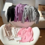 婴儿T恤供应商-厂家批发糖果色棉质荷叶边袖纯色衬衫