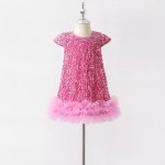 儿童圣诞礼服供应商-厂家批发亮片荷叶边蕾丝派对连衣裙