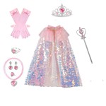 万圣节服装套装厂家-专业OEM代工亮片斗篷配王冠魔杖手套套装