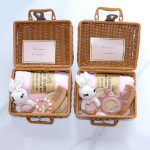 新生儿礼盒供应商-厂家批发竹棉毯配篮子动物摇铃套装