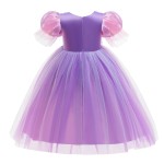 女童派对裙工厂-批量O领及膝雪纺荷叶边公主裙