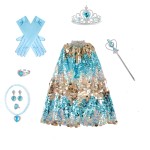 万圣节服装套装厂家-专业OEM代工亮片斗篷配王冠魔杖手套套装