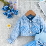 女童正装工厂-批量绿色贴花花卉舞会礼服生日裙