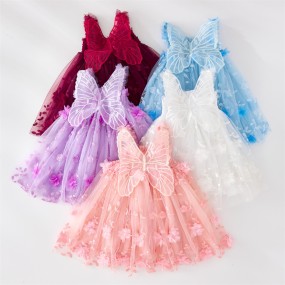 Baby Girl Dress Manufacturer - OEM Summer Floral Lace Princess Dress with Wings