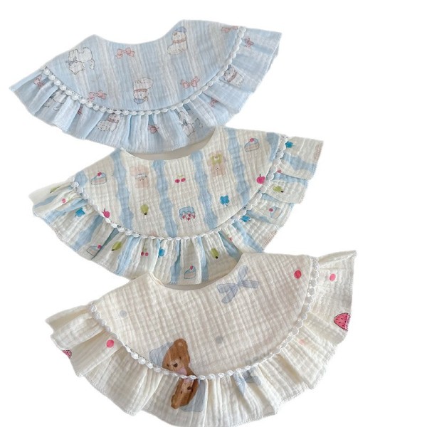 婴儿口水巾工厂-夏季纱软蕾丝360度围嘴