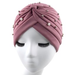 头巾帽工厂-简约梨珠纯色帽