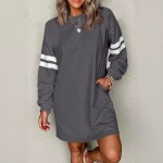 女士连衣裙工厂-条纹颜色套头圆领裙