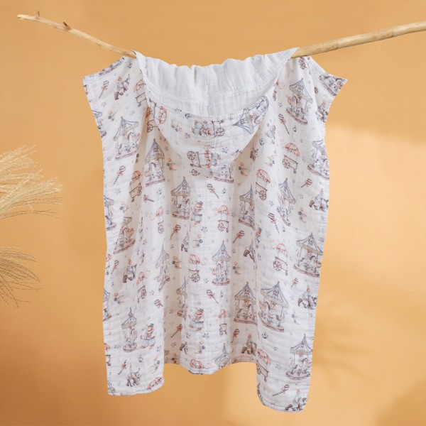 婴儿毛巾生产厂家-纯棉棉纱印花连帽毛巾